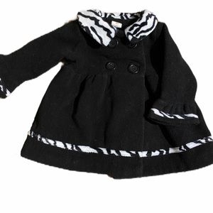 Cute baby girls black and white pea coat size 9m